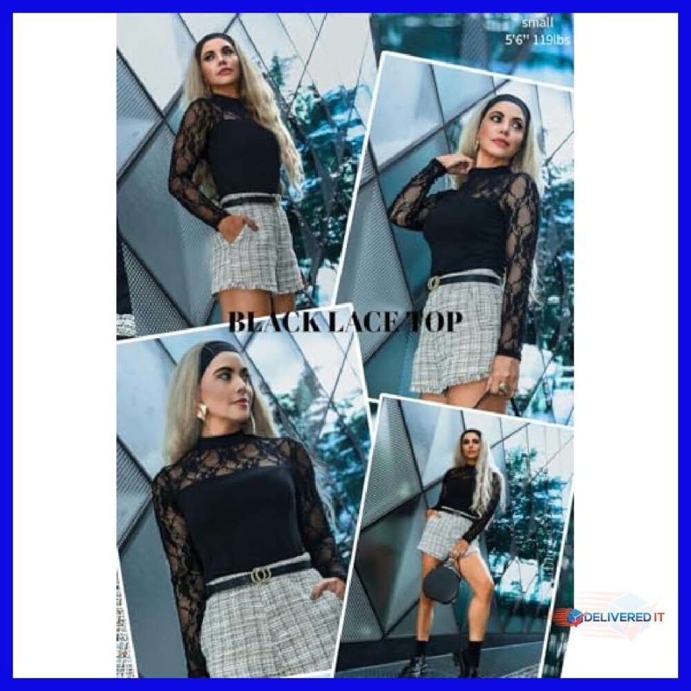 Long Sleeve Lace Mesh Blouse Sheer Crew Neck Sexy Going Out Top - Picture 7 of 8